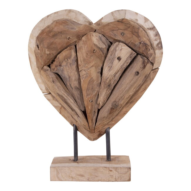 Decoratie Hart op Voet -Teak - Naturel - 30 cm