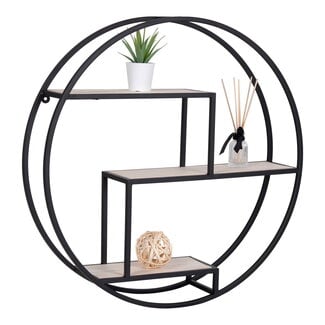 Wandrek Rond Metaal Hout Zwart Naturel