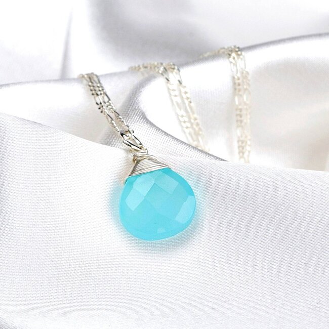 Ketting met Aqua Chalcedoon - 925 Sterling Zilver