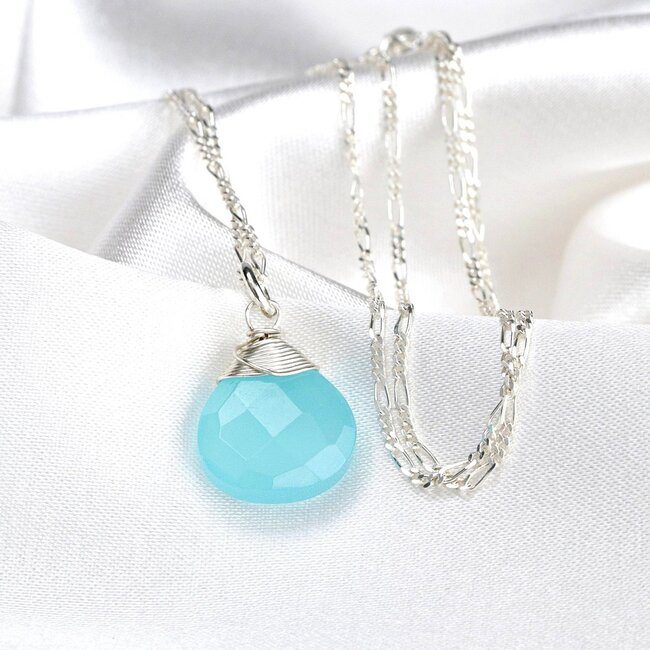 Ketting met Aqua Chalcedoon - 925 Sterling Zilver