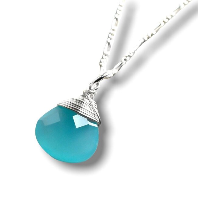 Ketting met Aqua Chalcedoon - 925 Sterling Zilver