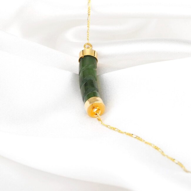 Vergulde Ketting met Groene Jade - Sterling Zilver