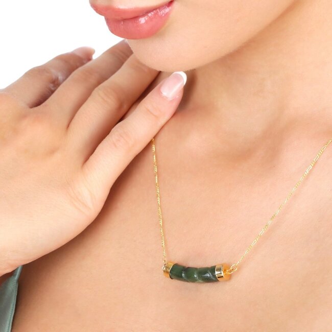 Vergulde Ketting met Groene Jade - Sterling Zilver