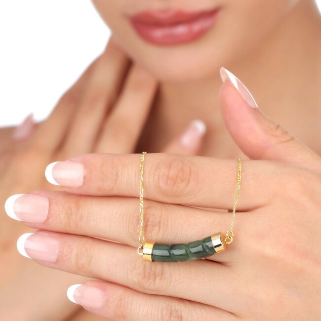 Vergulde Ketting met Groene Jade - Sterling Zilver