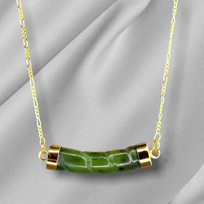 Vergulde Ketting met Groene Jade - Sterling Zilver