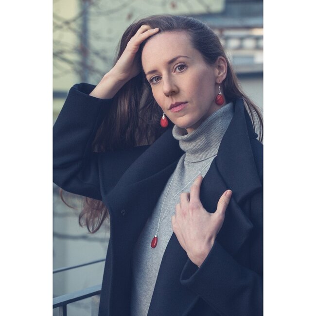 Zilveren Ketting met Rode Jade - 925 Sterling Zilver