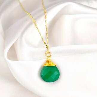 Vergulde Ketting met Groene Onyx - 925 Zilver