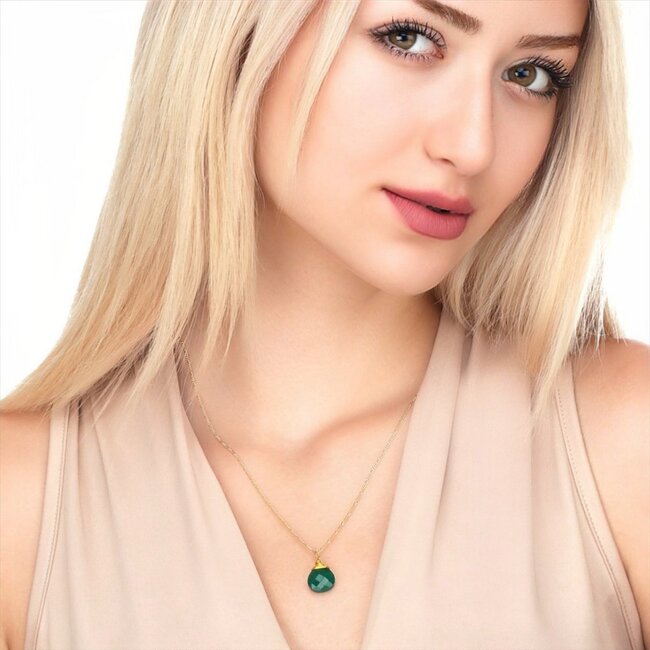 Vergulde Ketting met Groene Onyx - 925 Zilver