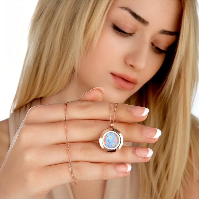 Rosévergulde Ketting met Echte Bloemen - 925 Zilver