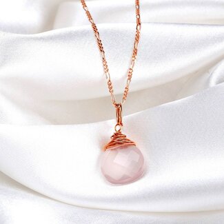 Rozenkwarts Druppelketting - Roségoud 925 Zilver