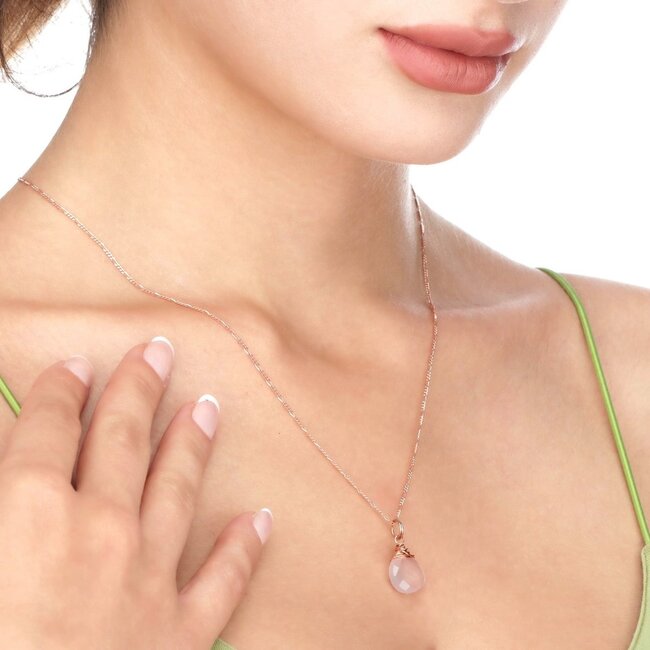 Rozenkwarts Druppelketting - Roségoud 925 Zilver