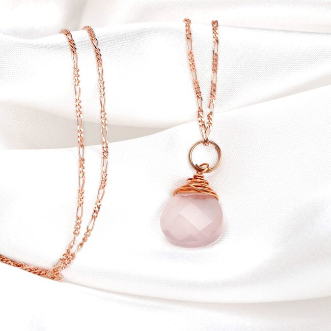 Rozenkwarts Druppelketting - Roségoud 925 Zilver