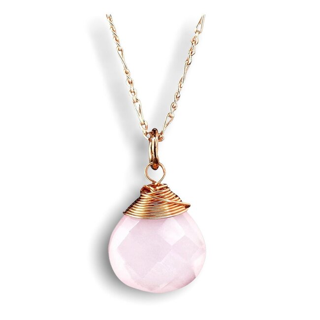 Rozenkwarts Druppelketting - Roségoud 925 Zilver