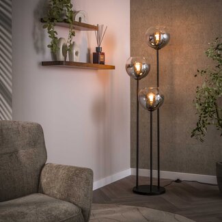 PS-Collection Vloerlamp Rookglas Zwart 3 Lichtpunten - Bubble Shaded