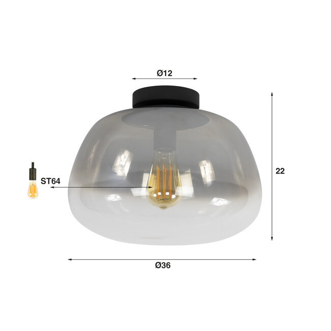 Plafondlamp Smoke Grey Glas 1 Lichtpunt - Pulse Shaded