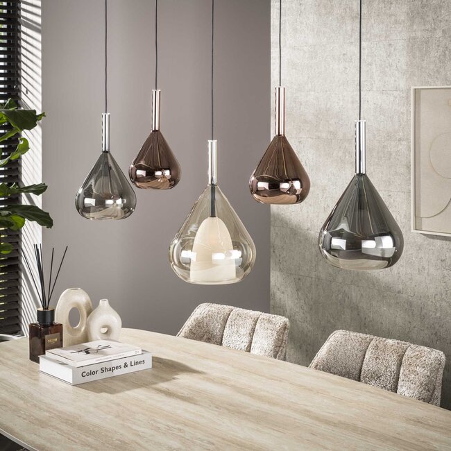 Hanglamp Amber Koper Chroom Glas 5-Lichts - Wings
