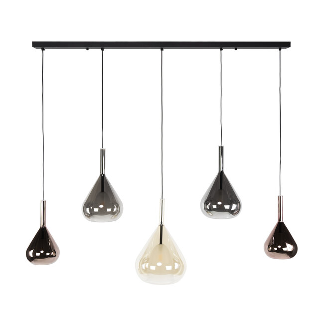 Hanglamp Amber Koper Chroom Glas 5-Lichts - Wings