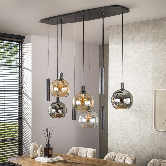 Hanglamp Glas Metaal Zwart Sfera Tricolore 9-lichts