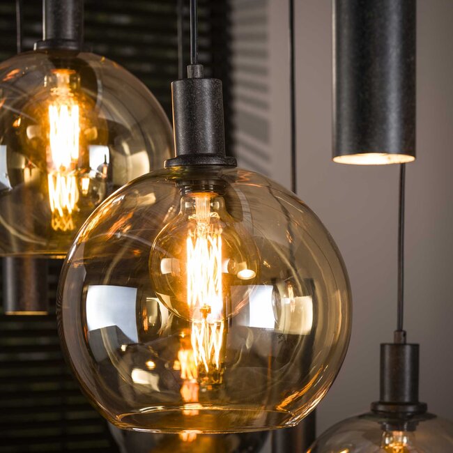 Hanglamp Glas Metaal Zwart Sfera Tricolore 9-lichts