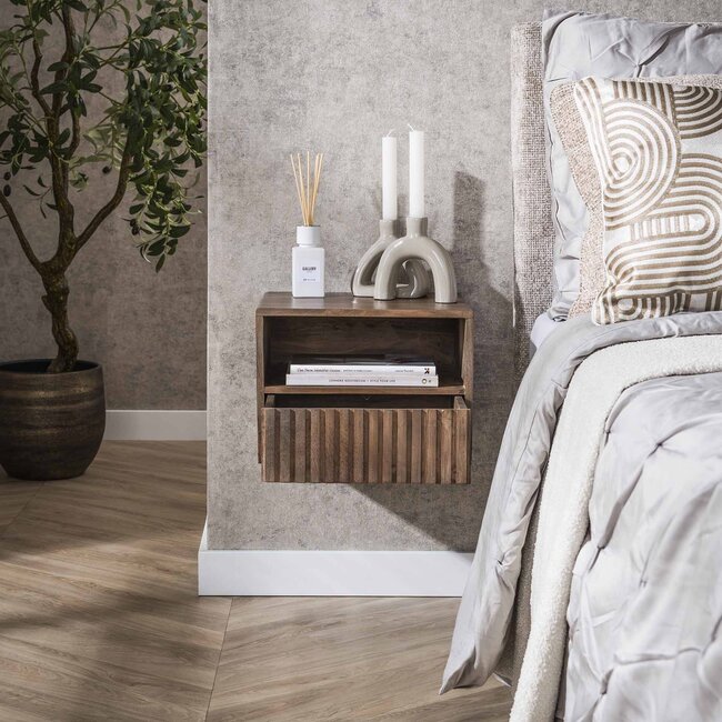 Zwevend Nachtkastje Carve - Acaciahout Bruin