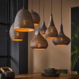 PS-Collection Hanglamp Zwart Bruin Metaal Punch 7-Lichts