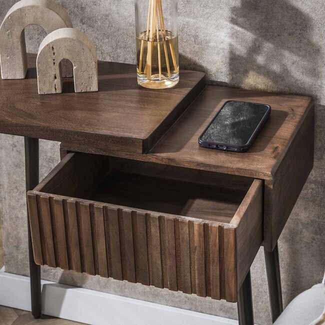 Nachtkastje Carve Links - Bruin - Acaciahout/Metaal