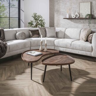 PS-Collection Salontafel Set van 2 Acaciahout Bruin Organisch Carve