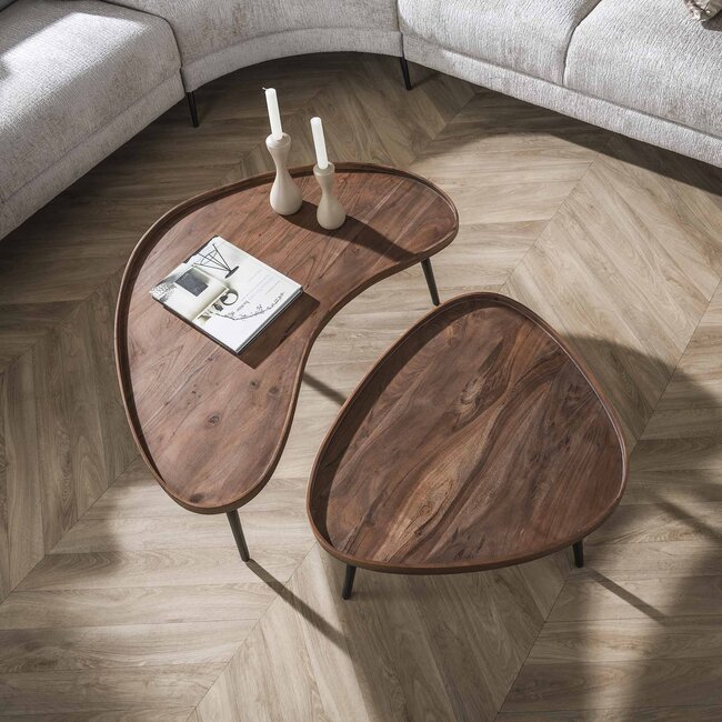 Salontafel Set van 2 Acaciahout Bruin Organisch Carve