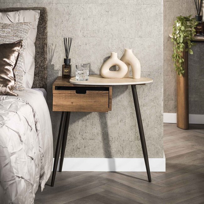 Nachtkastje Travino Rechts - Beige - Keramiekblad