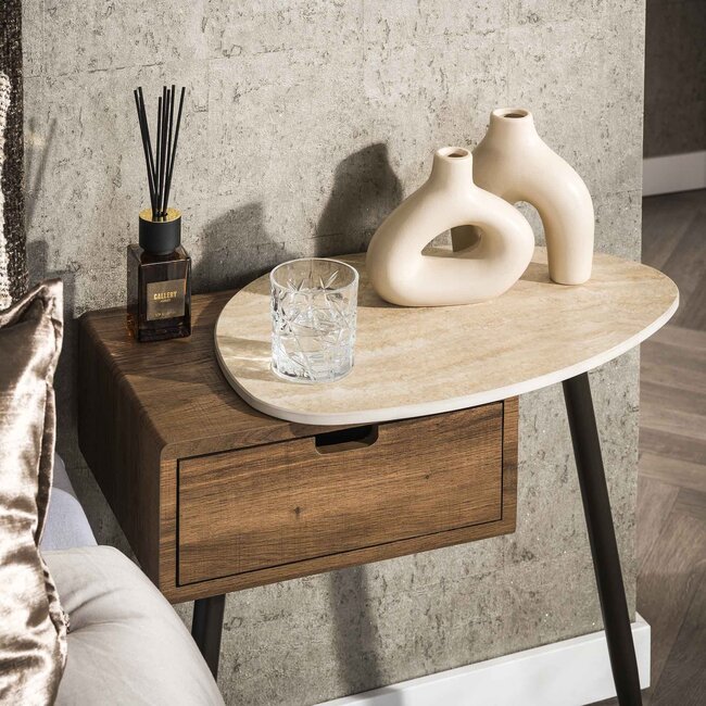 PS-Collection Nachtkastje Travino Rechts - Beige - Keramiekblad