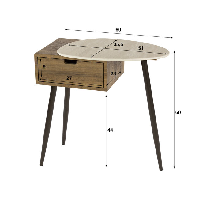 Nachtkastje Travino Rechts - Beige - Keramiekblad