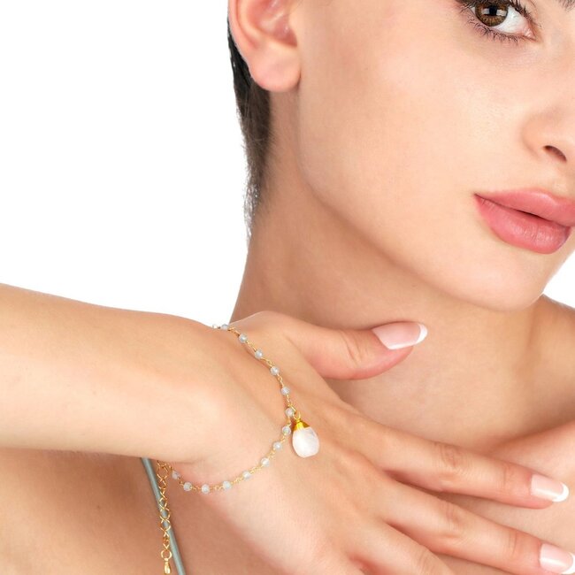 Armband Maansteen Aquamarijn Edelsteen Goud