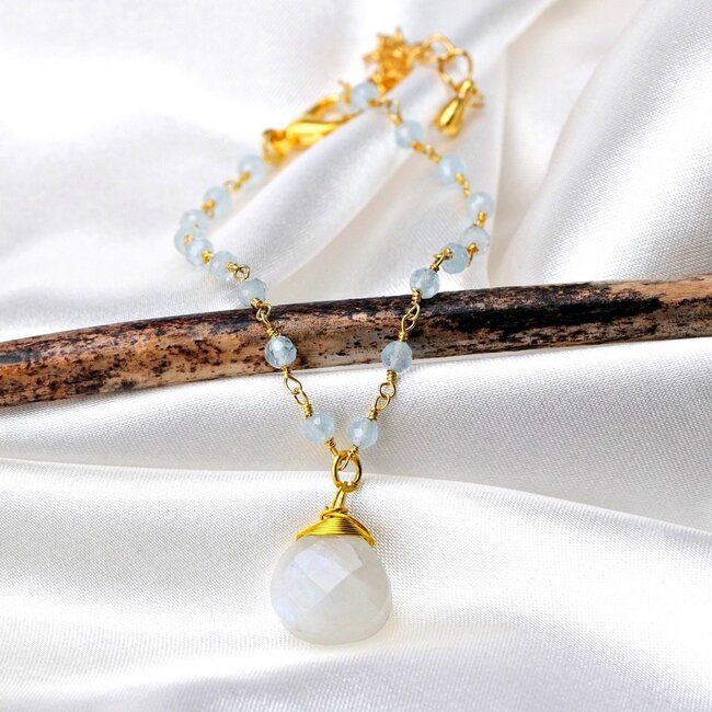 Armband Maansteen Aquamarijn Edelsteen Goud