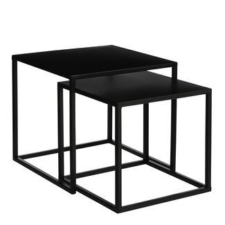 Bijzettafel Set van 2 Metaal Zwart Vierkant