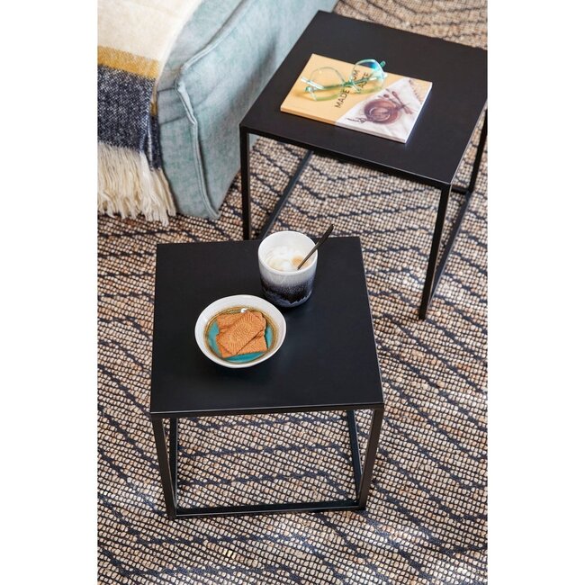 Bijzettafel Set van 2 Metaal Zwart Vierkant
