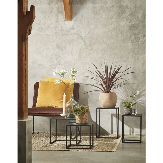 Set van 2 Vierkante Bijzettafels - Metaal - Zwart