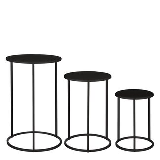 Bijzettafel Set van 3 Rond Metaal Zwart