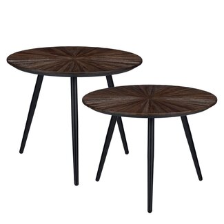 Bijzettafel Set van 2 Rond Hout Metaal Bruin