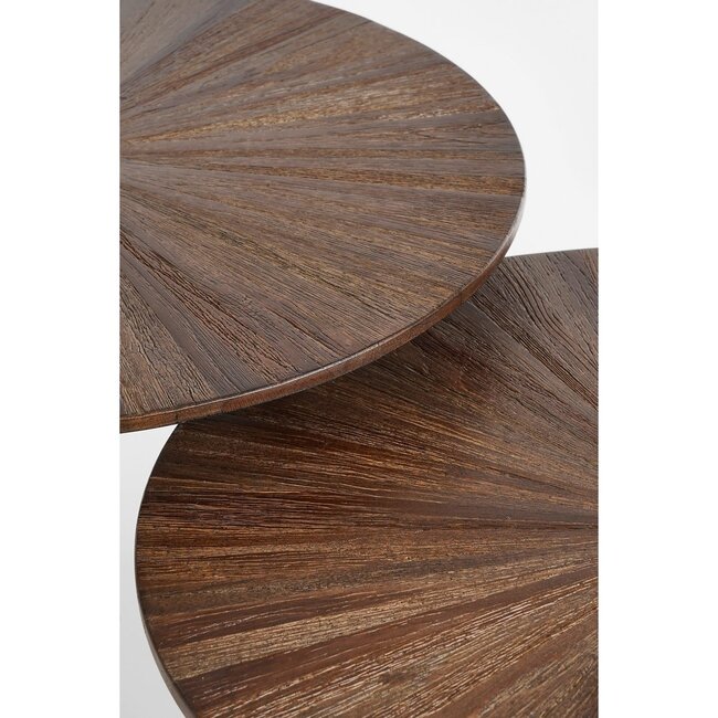 Set van 2 Ronde Bijzettafels - Gerecycled Hout - Bruin