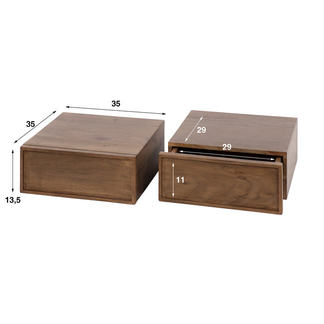 PS-Collection Set van 2 Nachtkastjes Frame - Acaciahout Bruin