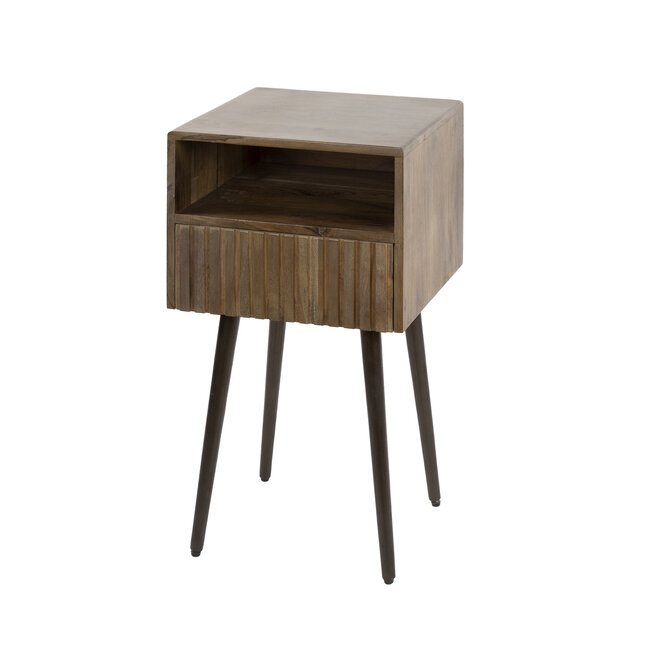 PS-Collection Nachtkastje Carve - Acaciahout Bruin Metalen Poot