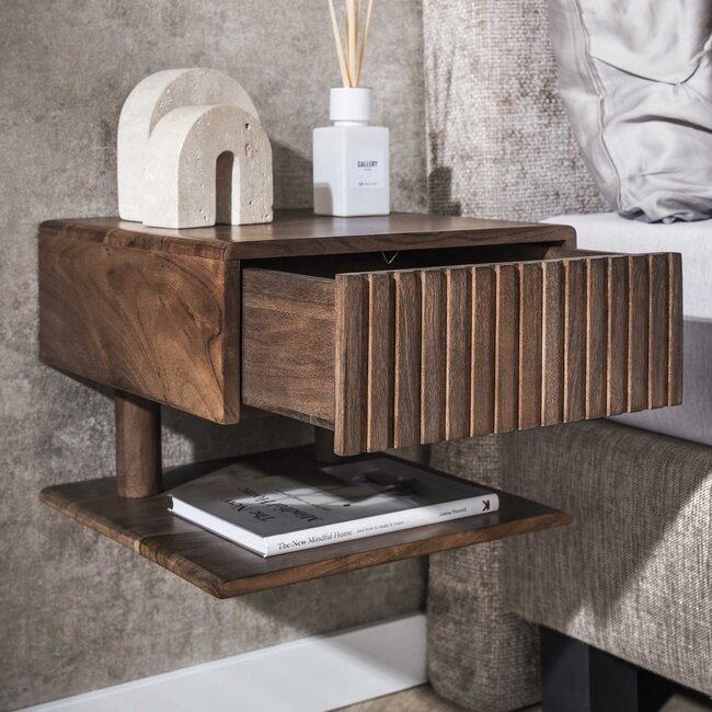 PS-Collection Zwevend Nachtkastje Carve Shelve - Acaciahout Bruin