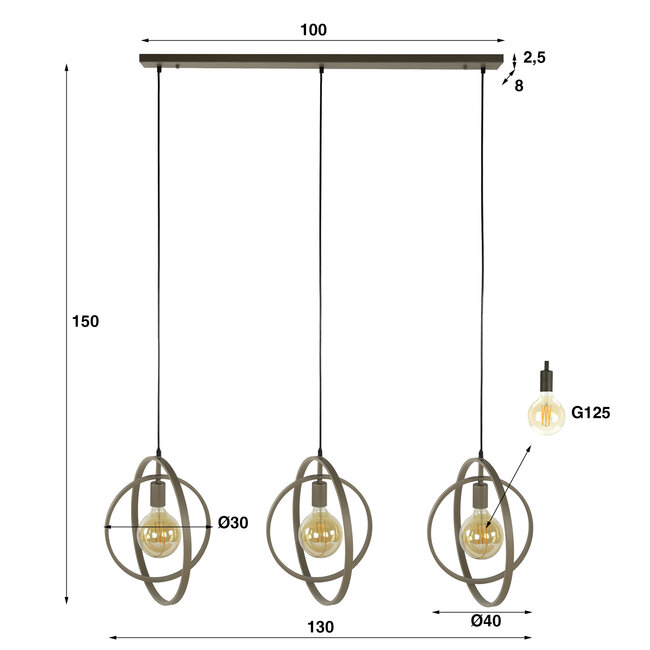 Hanglamp Turn Around - Metaal Beige 3-lichts