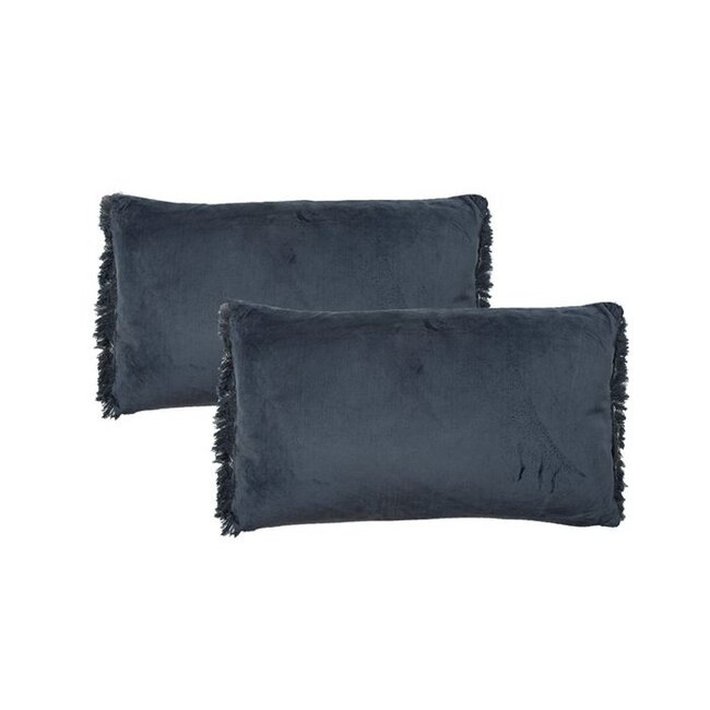 Sierkussen Fluweel Blauw - Velvet Kussen met Franjes