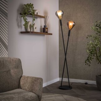 PS-Collection Vloerlamp Glas Metaal Koper Chroom Wings 2-lichts