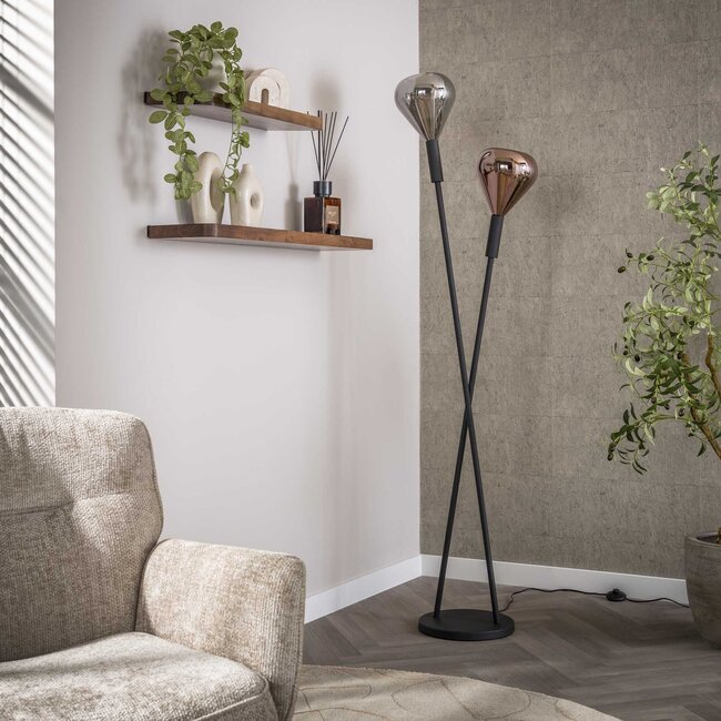 Vloerlamp Koper Chroom Glas 2 Lichtpunten - Wings