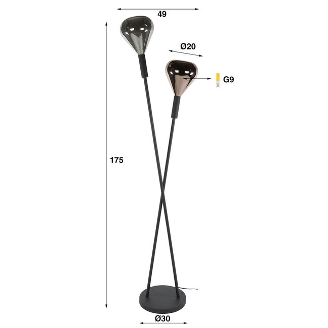 Vloerlamp Koper Chroom Glas 2 Lichtpunten - Wings