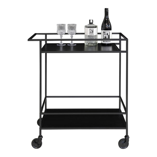 Bar Trolley Zwart - 2 Planken met Wieltjes