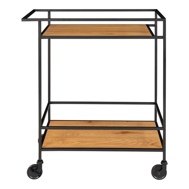 Bar Trolley Zwart Frame - 2 Planken Eiken Look