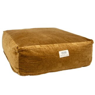 Poef Fluweel Mosterdgeel - Zitkussen voor Woonkamer